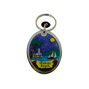 Authentic Waikiki Beach Oval Keychain - Souvenir Memorabilia Collectible Gift